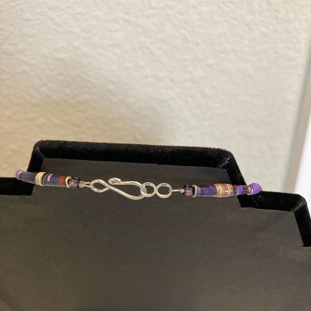Stone Necklace. Amethyst, glass, seed and tube beads. Fish Hook clasp. - Picture 9 of 16